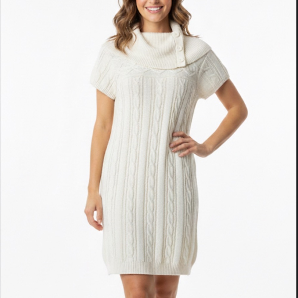 AGB cable knit short sleeve wool beige dress size S